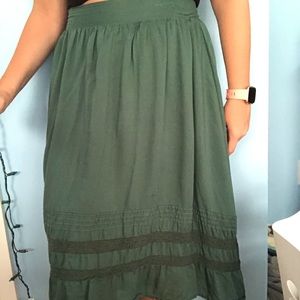 Green High Low Midi Skirt with Lace Details